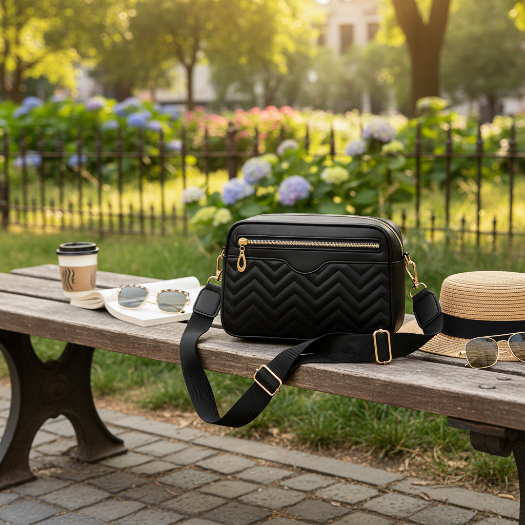 Embroidered Strap Square Bag
