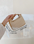 Mini Chevron Pattern Woven Straw Handbag With Adjustable Strap - White/Brown