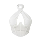 Cross-Neck Halter Mesh Corset Top
