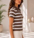 Collar Zip Stripe Top