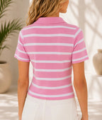 Collar Zip Stripe Top